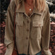 Textured Pocketed Collared Neck Long Sleeve Shacket