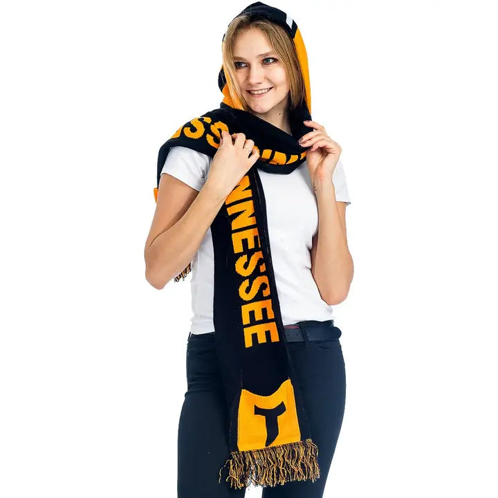 Tennessee Hooded and Fringed Winter Scarf With Pockets