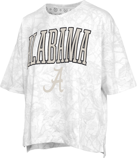 Alabama Crimson Tide  "Southlawn Logo Sheet" - Short-Sleeve Crew-Neck White Camo Waist-Length Top