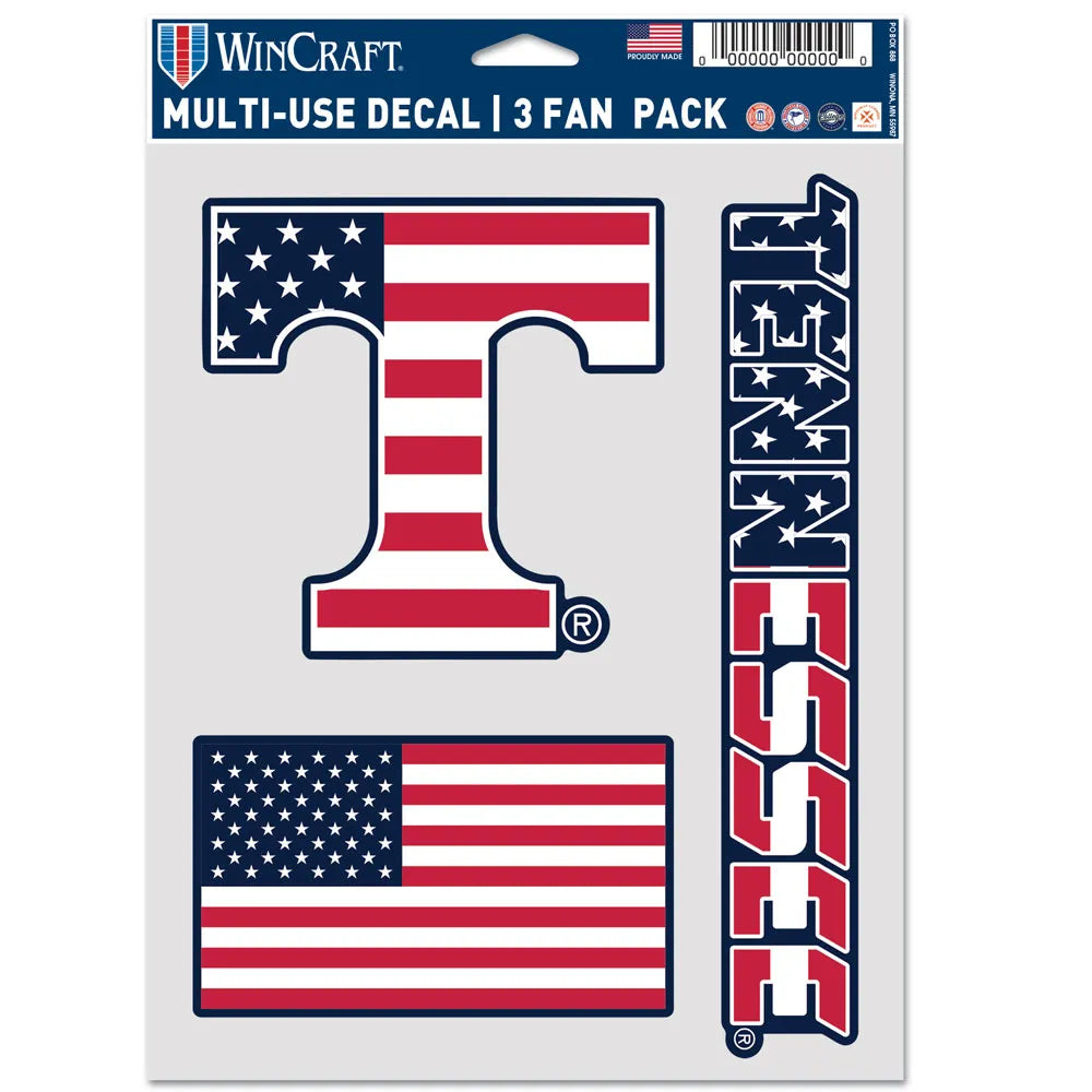 Tennessee Volunteers - NCAA Stars and Stripes Multi Use 3 Fan Pack Fan Decal