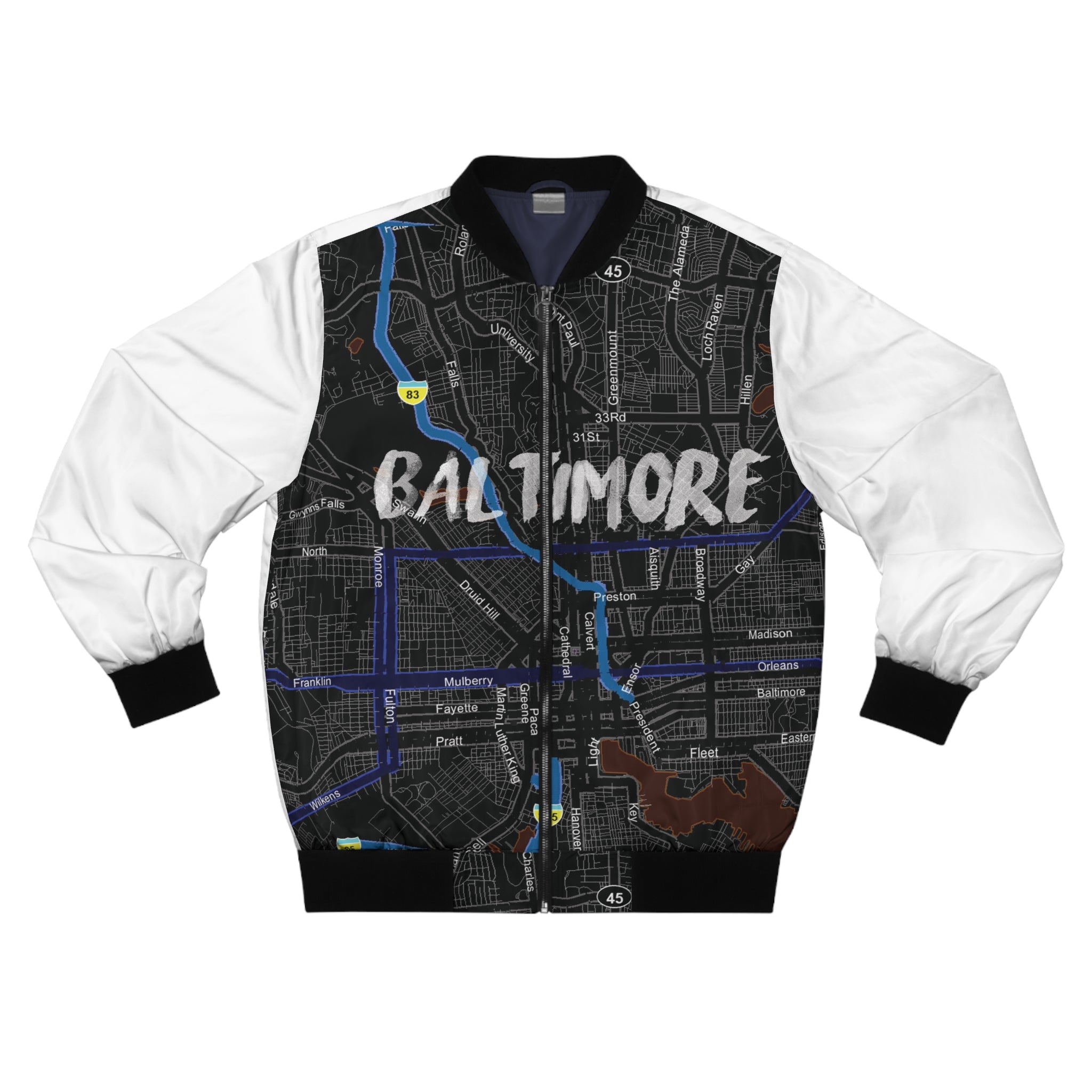 Baltimore Kimante All Black, White Sleeves AOP Bomber Jacket