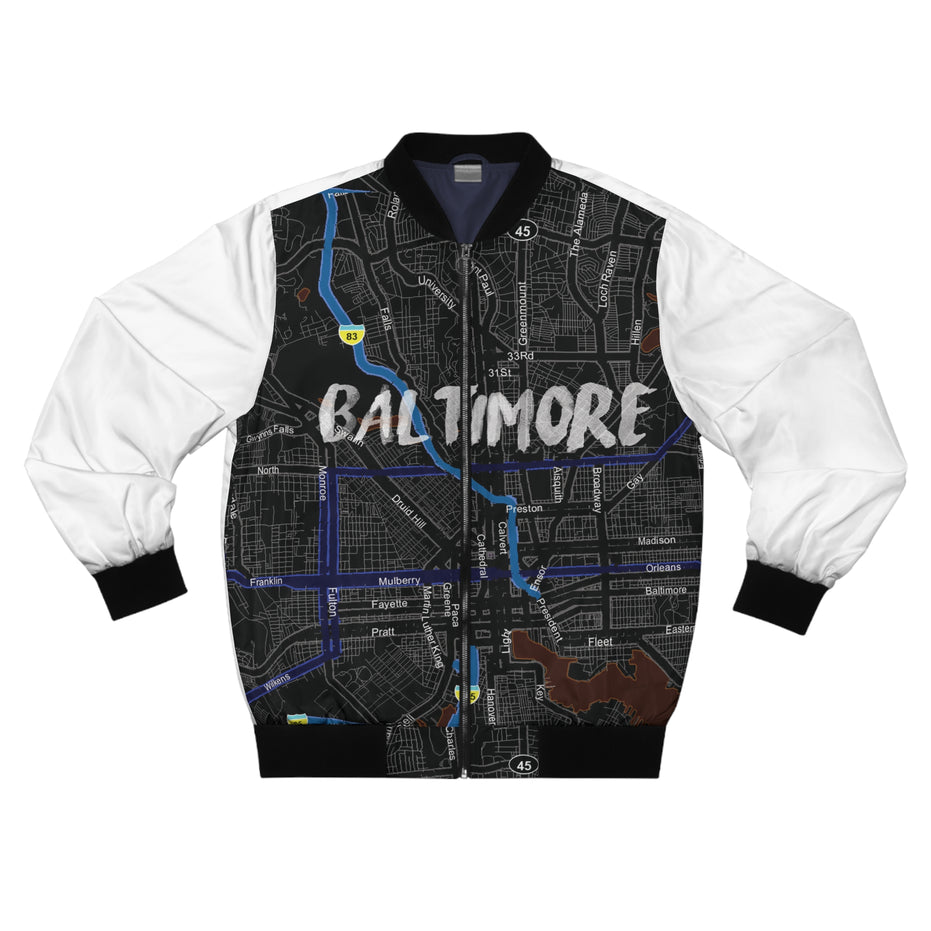 Baltimore Kimante All Black, White Sleeves AOP Bomber Jacket