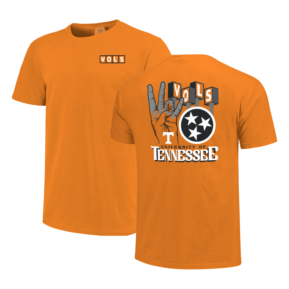 Tennessee Volunteer Hand Sign Lettermarks Bright Orange K Comfort Color Short Sleeve T-Shirt