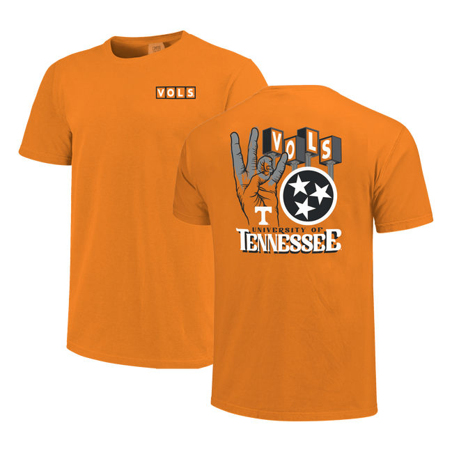 Tennessee Volunteer Hand Sign Lettermarks Bright Orange K Comfort Color Short Sleeve T-Shirt