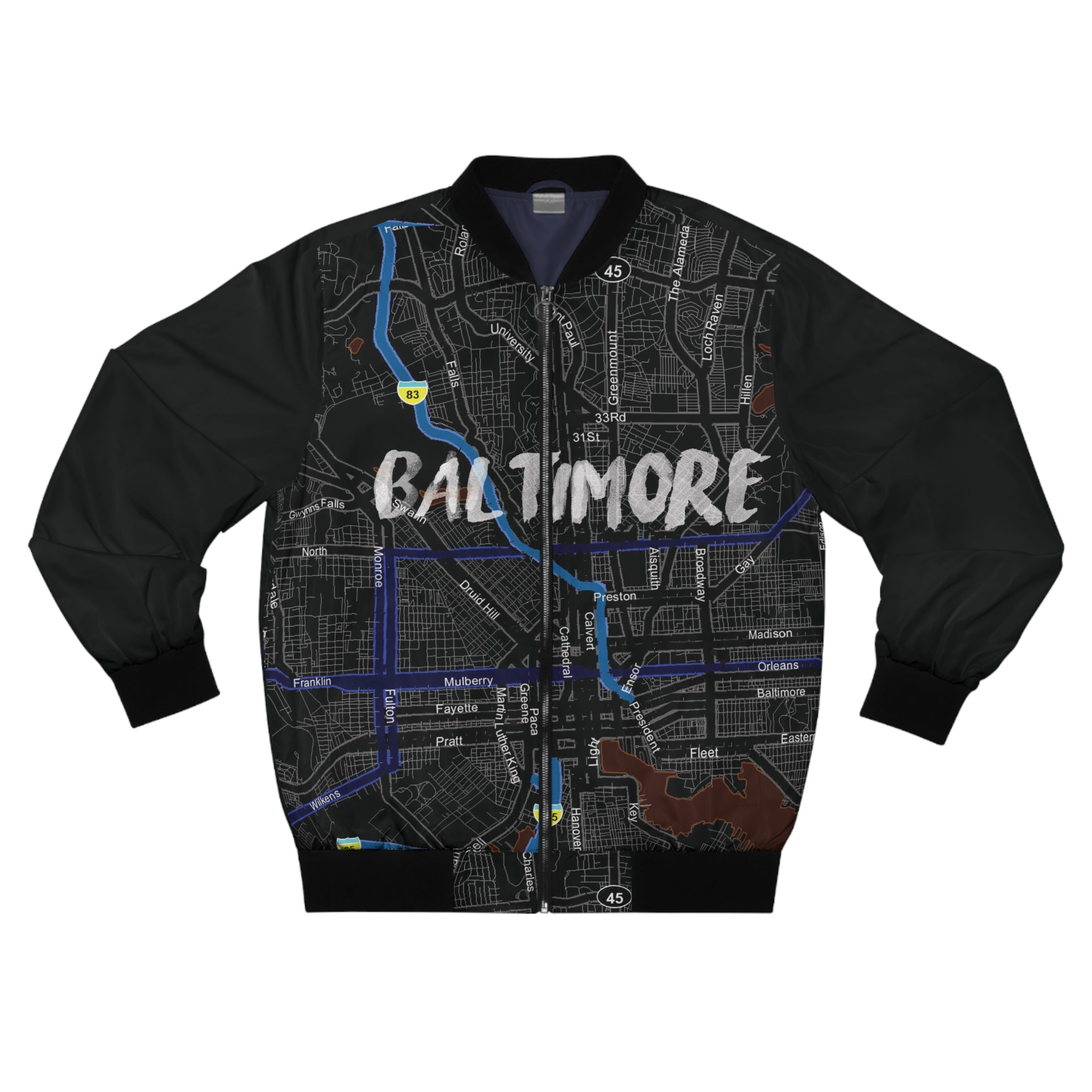 Baltimore Kimante All Black, Black Sleeves AOP Bomber Jacket