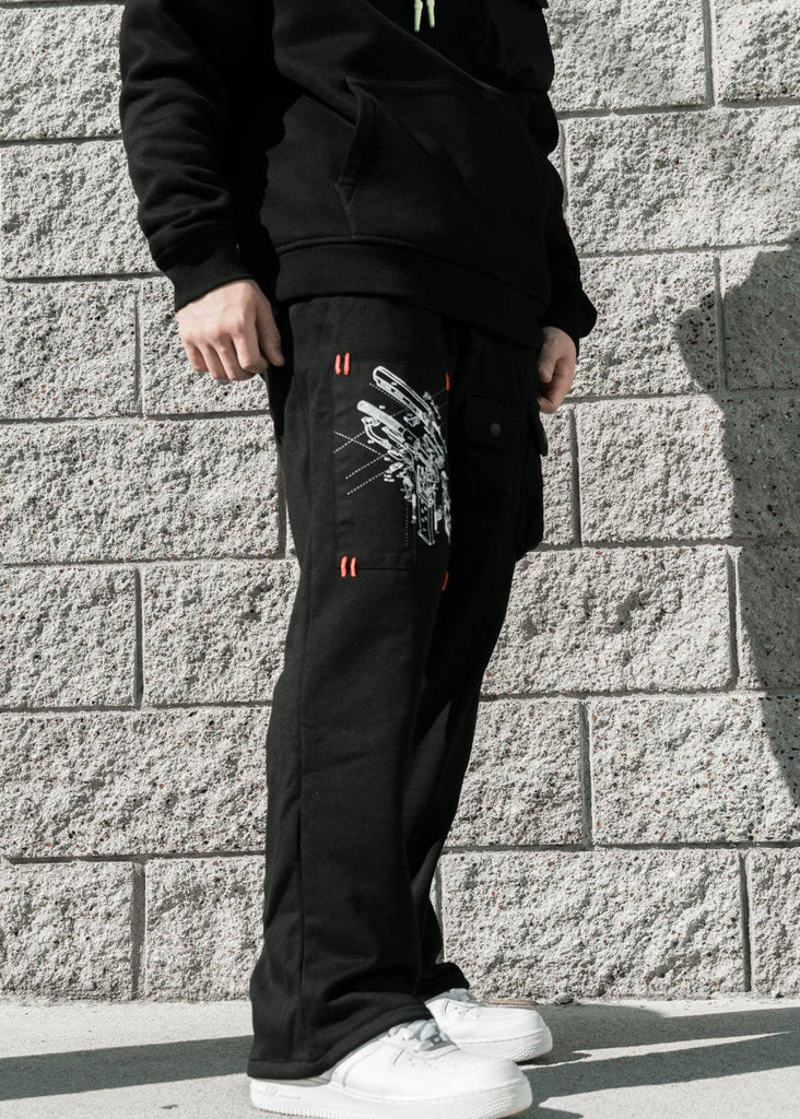 Konus Men's Wide Print Patch French Terry Sweatpants in Black by Shop at Konus