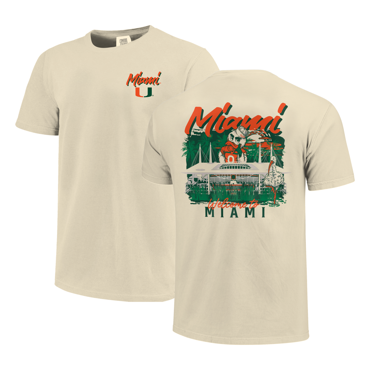 Miami Hurricanes - Football Hand Drawn Campus Stack T-Shirt