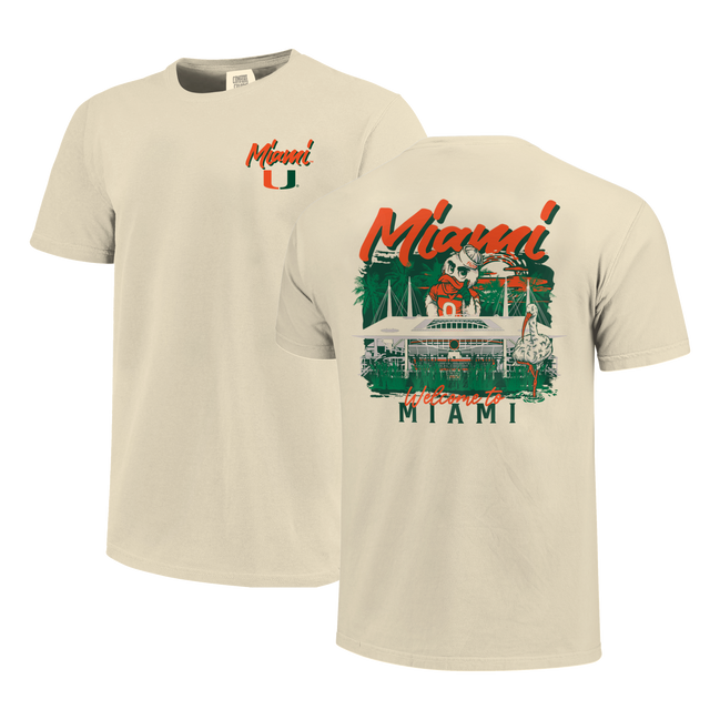 Miami Hurricanes - Football Hand Drawn Campus Stack T-Shirt