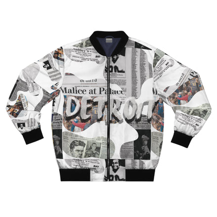 Detroit Newspaper Cutout Kimante All White AOP Bomber Jacket