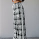 Perfee Drawstring Plaid Wide Leg Pants