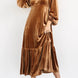 V-Neck Long Sleeve Midi Velvet Dress
