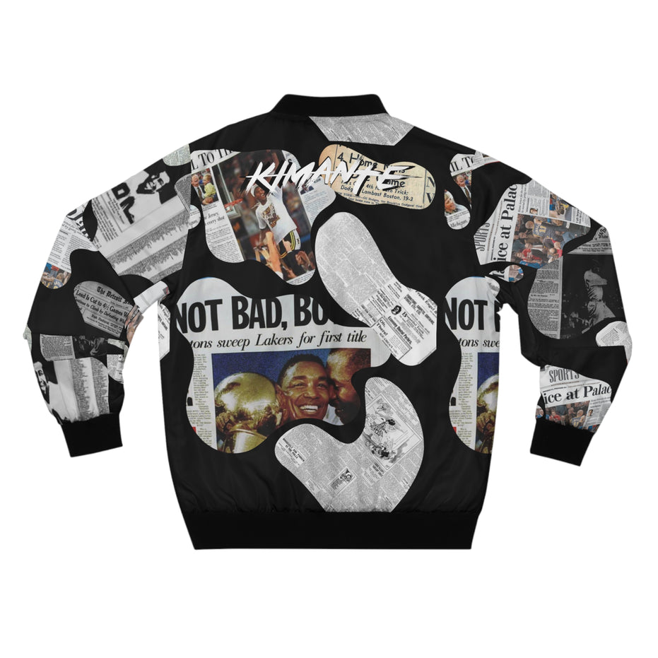Detroit Newspaper Cutout Kimante All Black AOP Bomber Jacket