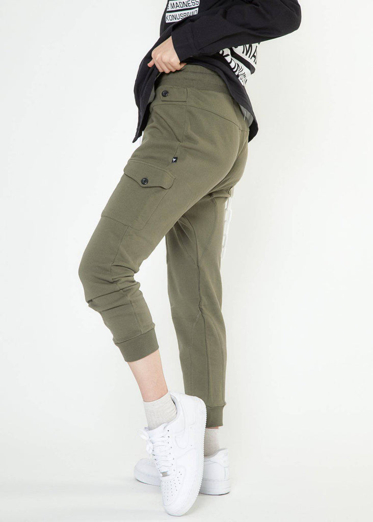 Men's Drop Crotch Cargo Pockets Sweatpants in Olive by Shop at Konus