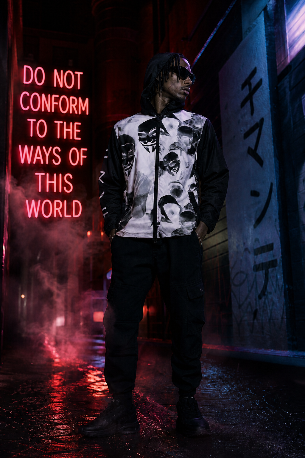 Do Not Conform Kimante White and Black Men’s Windbreaker Jacket