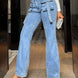 Mid Rise Straight Jeans with Cargo Pockets