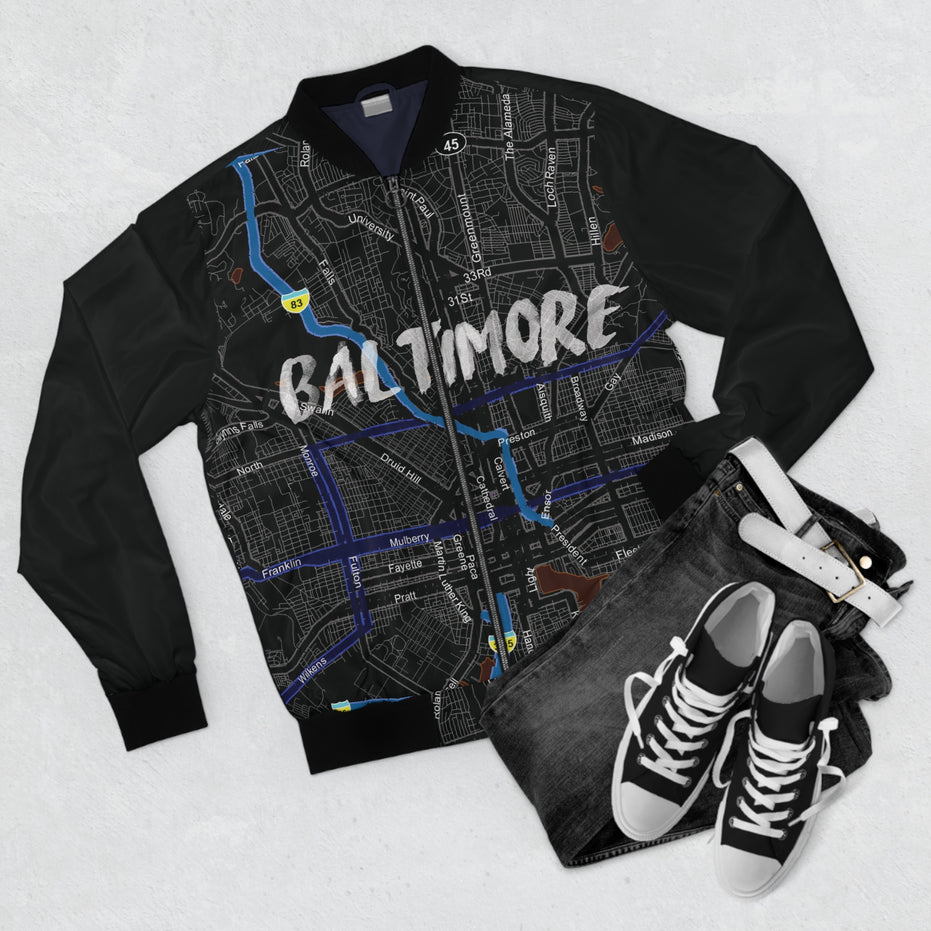 Baltimore Kimante All Black, Black Sleeves AOP Bomber Jacket