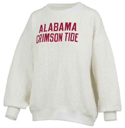 Alabama Crimson Tide "Roxbury" - Crew-Neck Oversized Pieced Ivory Fleece LongSleeve