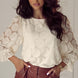 Flower Jacquard Flounce Sleeve Blouse