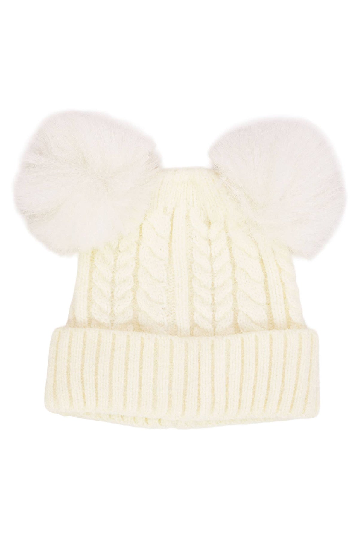 Toddlers Cable Knitted Double Pom Pom Beanie