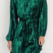 Velvet Round Neck Tie Waist Long Sleeve Mini Dress