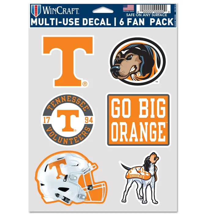 Tennessee Volunteers -Helmet Multi Use 6 Fan Pack Fan Decal