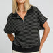 Umgee Striped Half Zip Short Sleeve Sweatshirt
