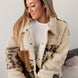 Pocketed Leopard Collared Neck Sherpa Jacket