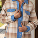 Contrast Trim Plaid Collared Neck Shacket