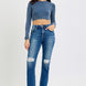 RISEN Full Size High Rise Distressed Crop Straight Jeans