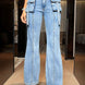 Mid Rise Straight Jeans with Cargo Pockets