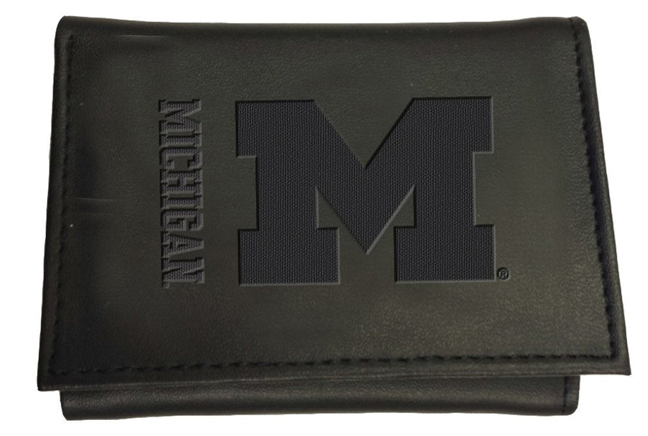 Michigan Wolverines - Leather Black Trifold Wallet