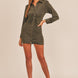 MABLE Front Ruched Button-Down Skinny Mini Shirt Dress