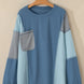 Patchwork Color Block Round Neck Long Sleeve Top