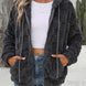 Checkered Texture Zip Up Drawstring Fuzzy Jacket