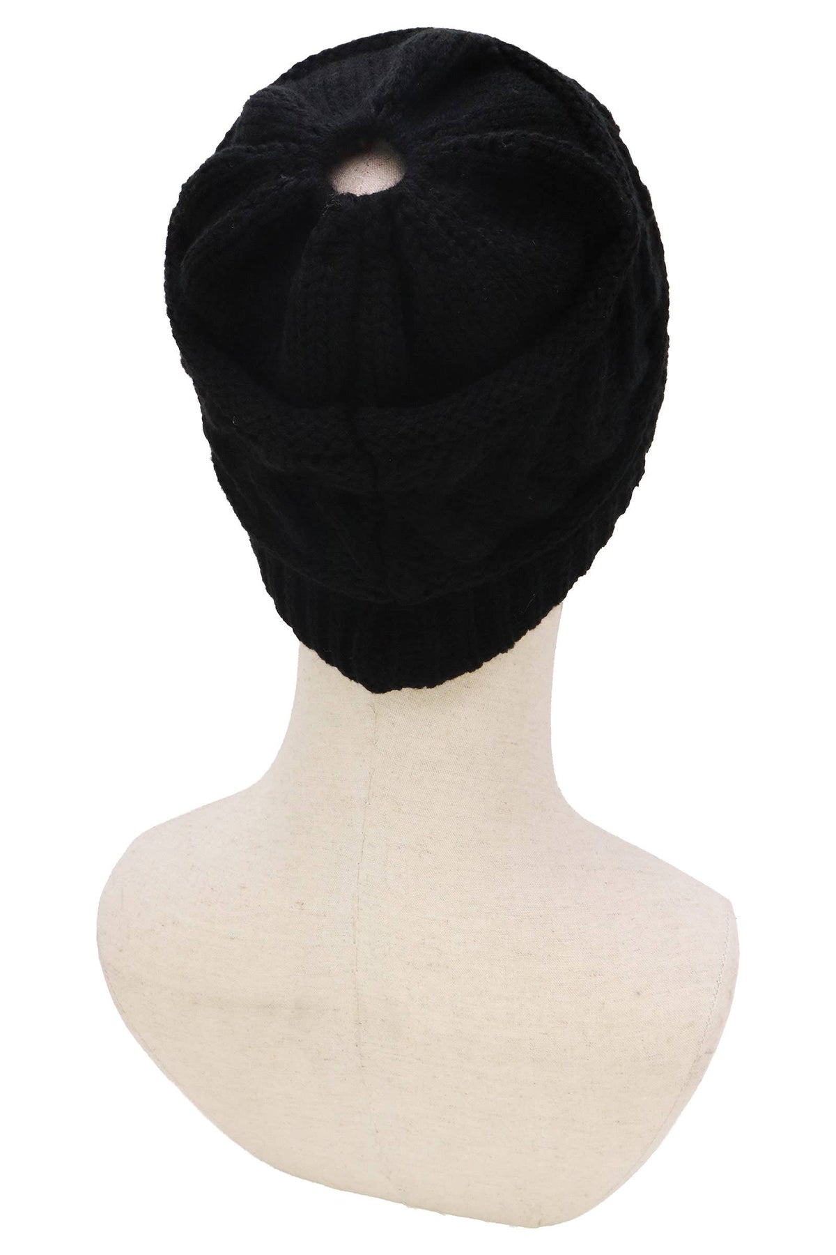 Classic Ponytail Chevron Cable Knitted Beanie