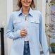 Solid Color Collared Neck Long Sleeve Shirt