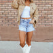Raw Hem Pearl Trim Dropped Shoulder Denim Jacket