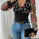 Perfee Embroidered V-Neck Long Sleeve Bodysuit