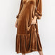 V-Neck Long Sleeve Midi Velvet Dress
