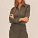 MABLE Front Ruched Button-Down Skinny Mini Shirt Dress