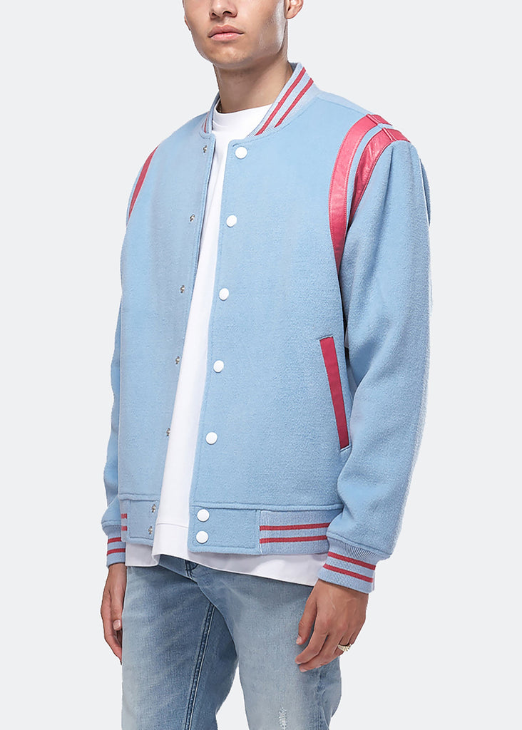 Konus Men's Wool Blend Varsity Jacket in Blue by Shop at Konus