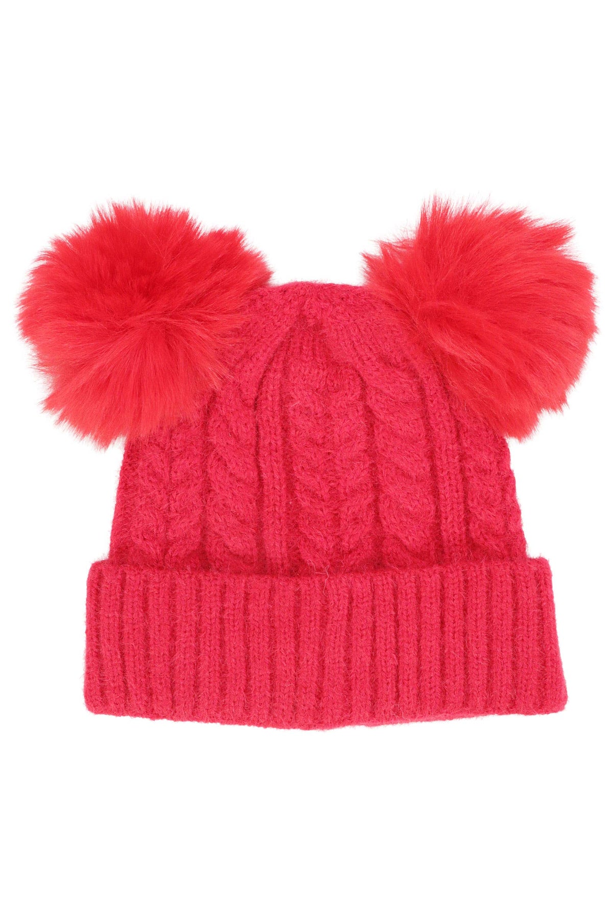 Toddlers Cable Knitted Double Pom Pom Beanie