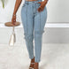 Decorative Buckle Skinny Jeans with Pockets