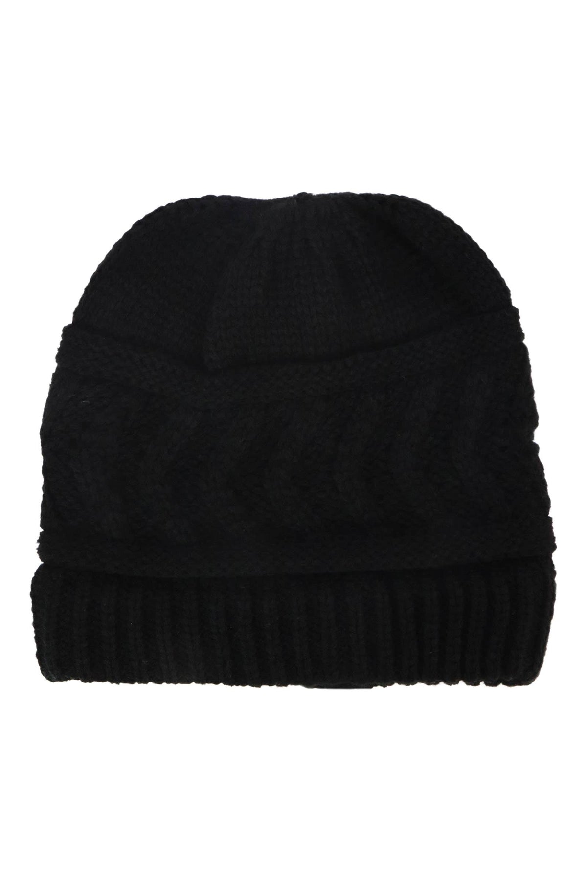 Classic Ponytail Chevron Cable Knitted Beanie