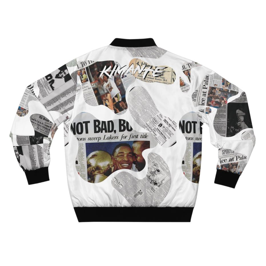 Detroit Newspaper Cutout Kimante All White AOP Bomber Jacket