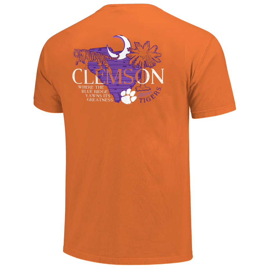 Clemson Tigers - NCAA Lined State & School Elements Comfort Color T-Shirt