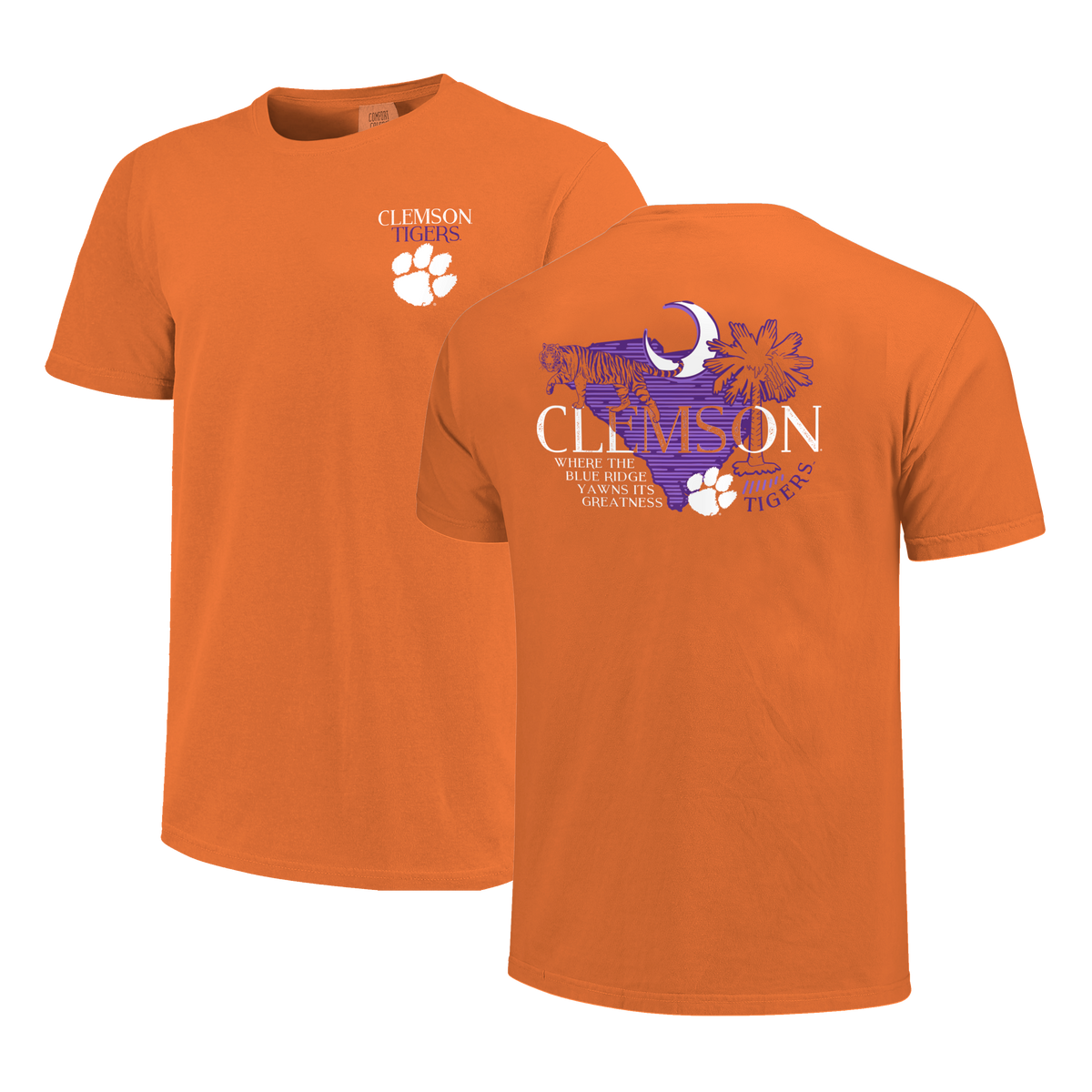Clemson Tigers - NCAA Lined State & School Elements Comfort Color T-Shirt