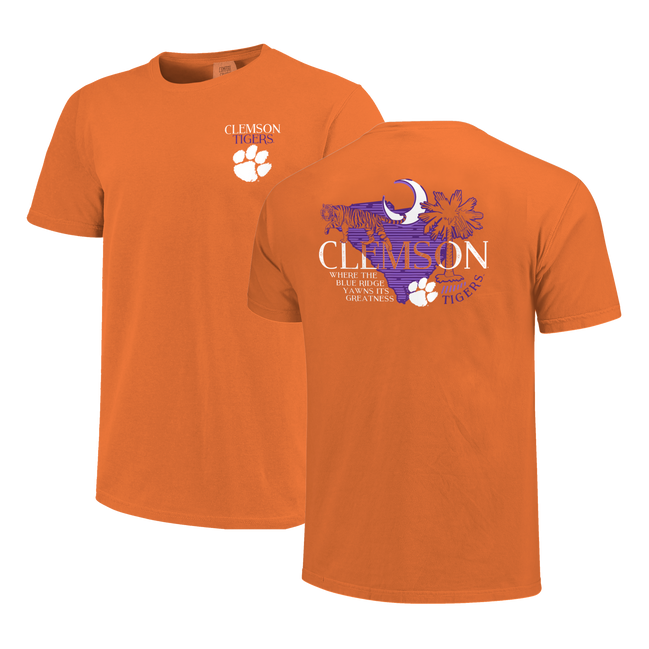 Clemson Tigers - NCAA Lined State & School Elements Comfort Color T-Shirt