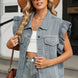 Raw Hem Cap Sleeve Denim Jacket