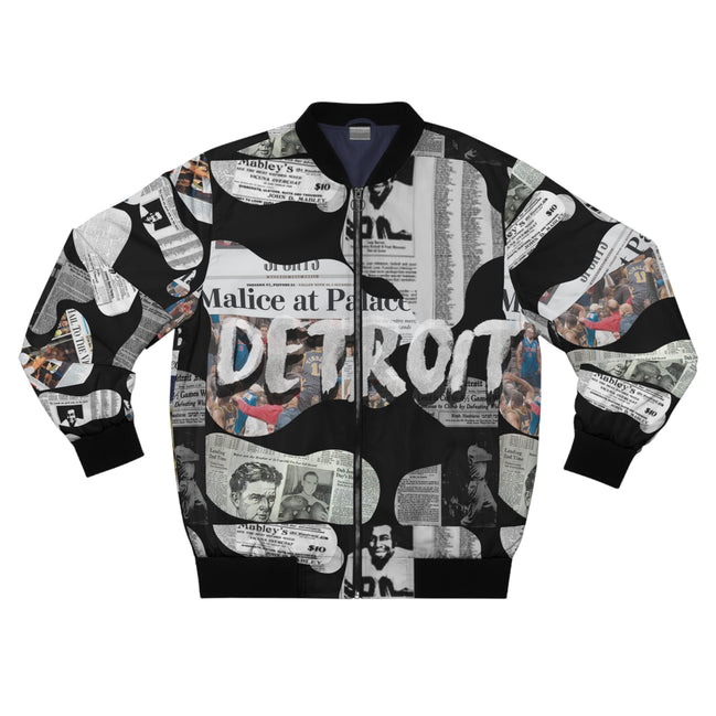Detroit Newspaper Cutout Kimante All Black AOP Bomber Jacket
